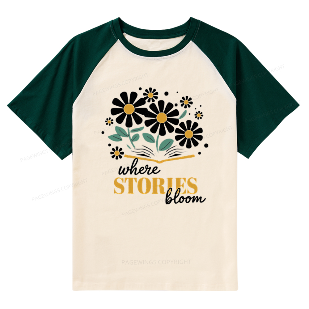 Pagewings Where Stories Bloom Unisex Tee Raglan T-shirt