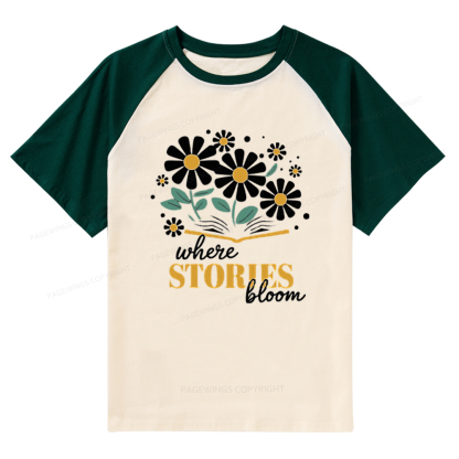 Pagewings Where Stories Bloom Unisex Tee Raglan T-shirt