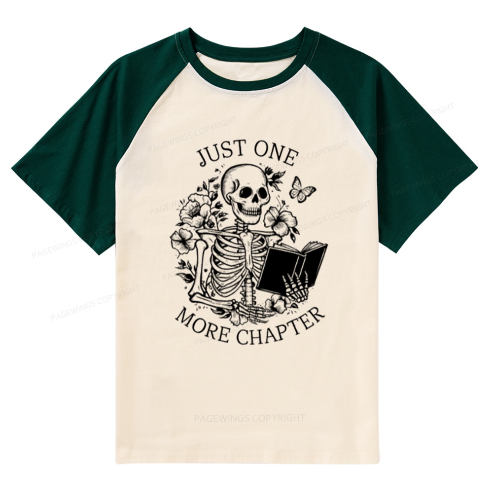 Pagewings One More Chapter Skeleton Book Raglan T-shirt