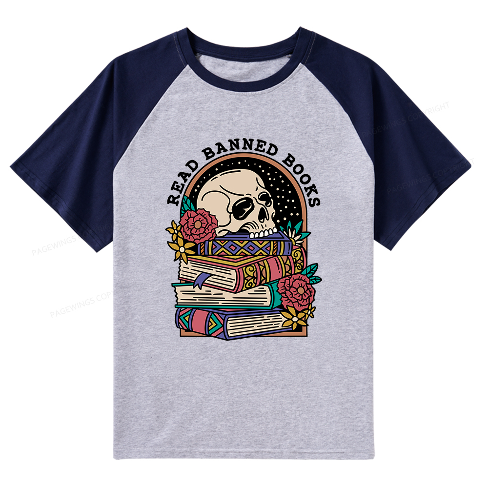 Pagewings Read Banned Book Floral Raglan T-shirt