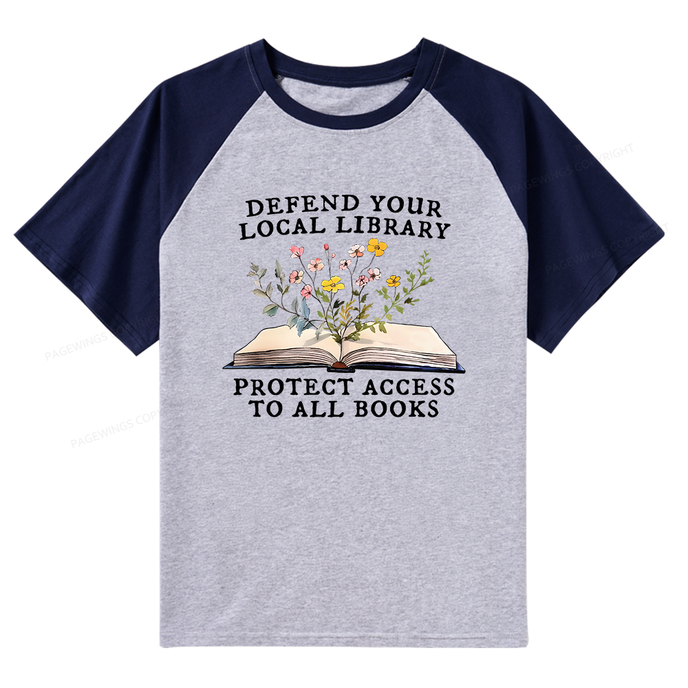 Pagewings Books Save Lives Protect Libraries Raglan T-shirt