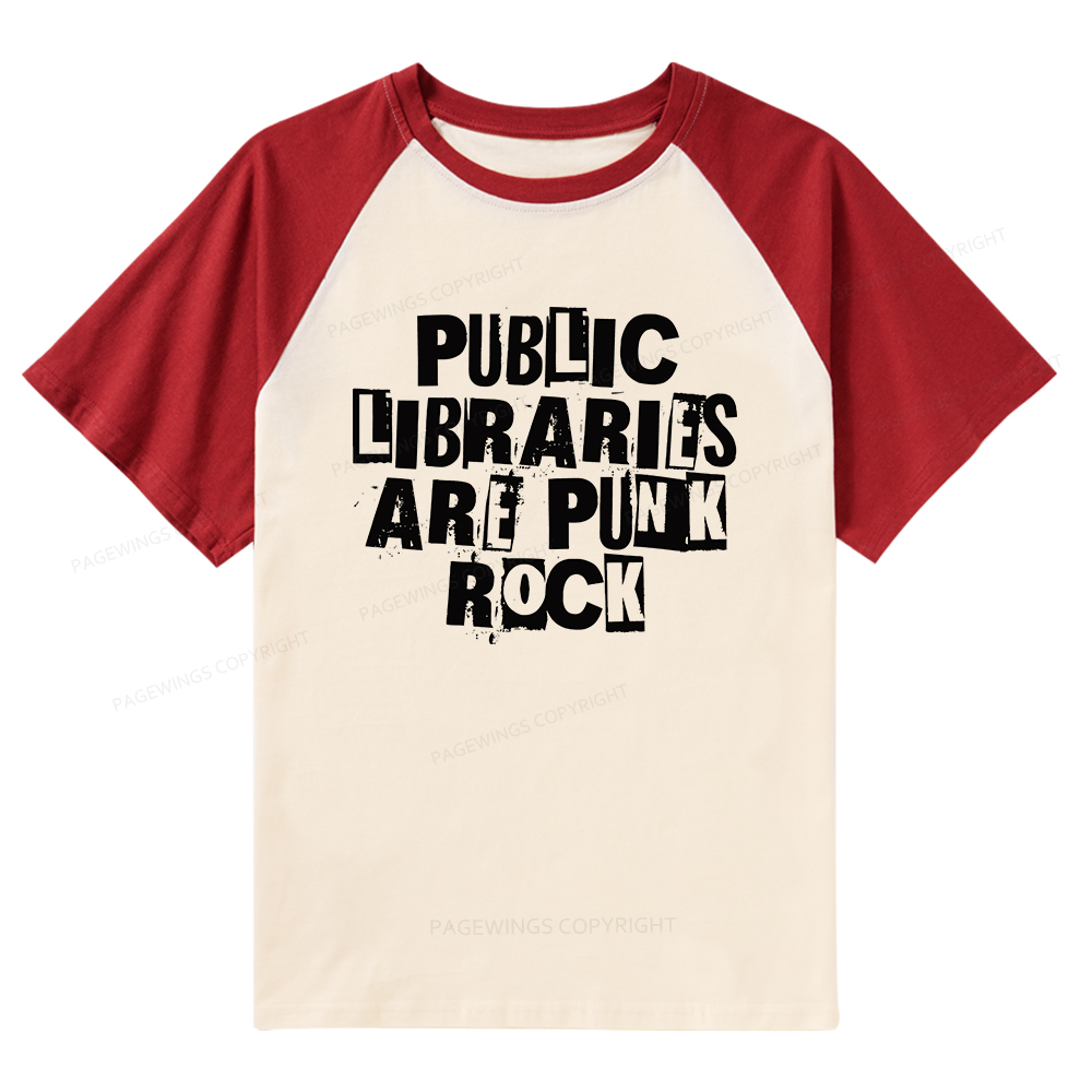 Pagewings Public Libraries Are Punk Rock Raglan T-shirt