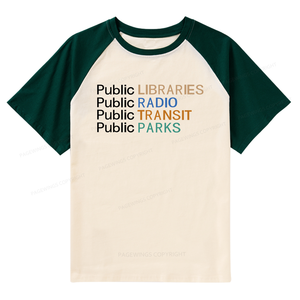 Pagewings Public Libraries Radio Transit Parks Raglan T-shirt