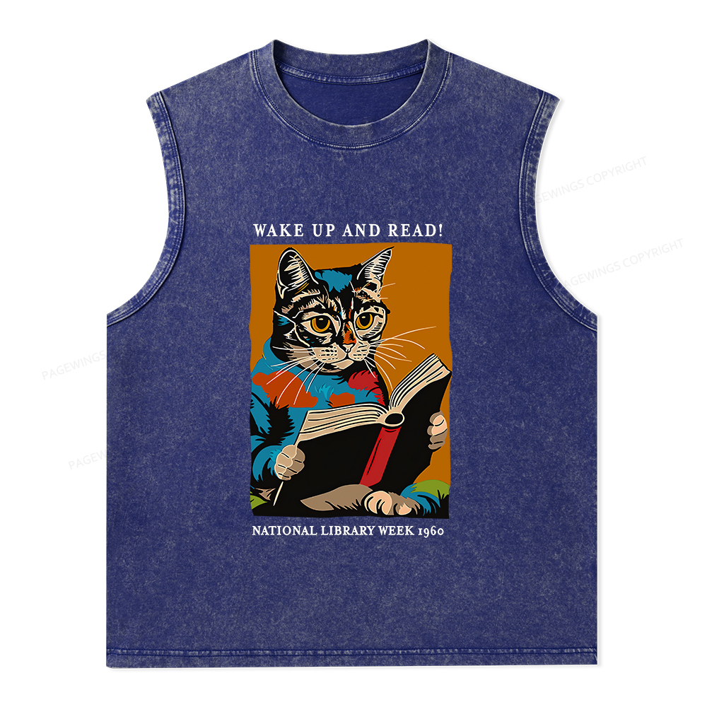 Pagewings Cat Reading Poster Unisex Washed Tank Top