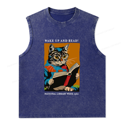 Pagewings Cat Reading Poster Unisex Washed Tank Top