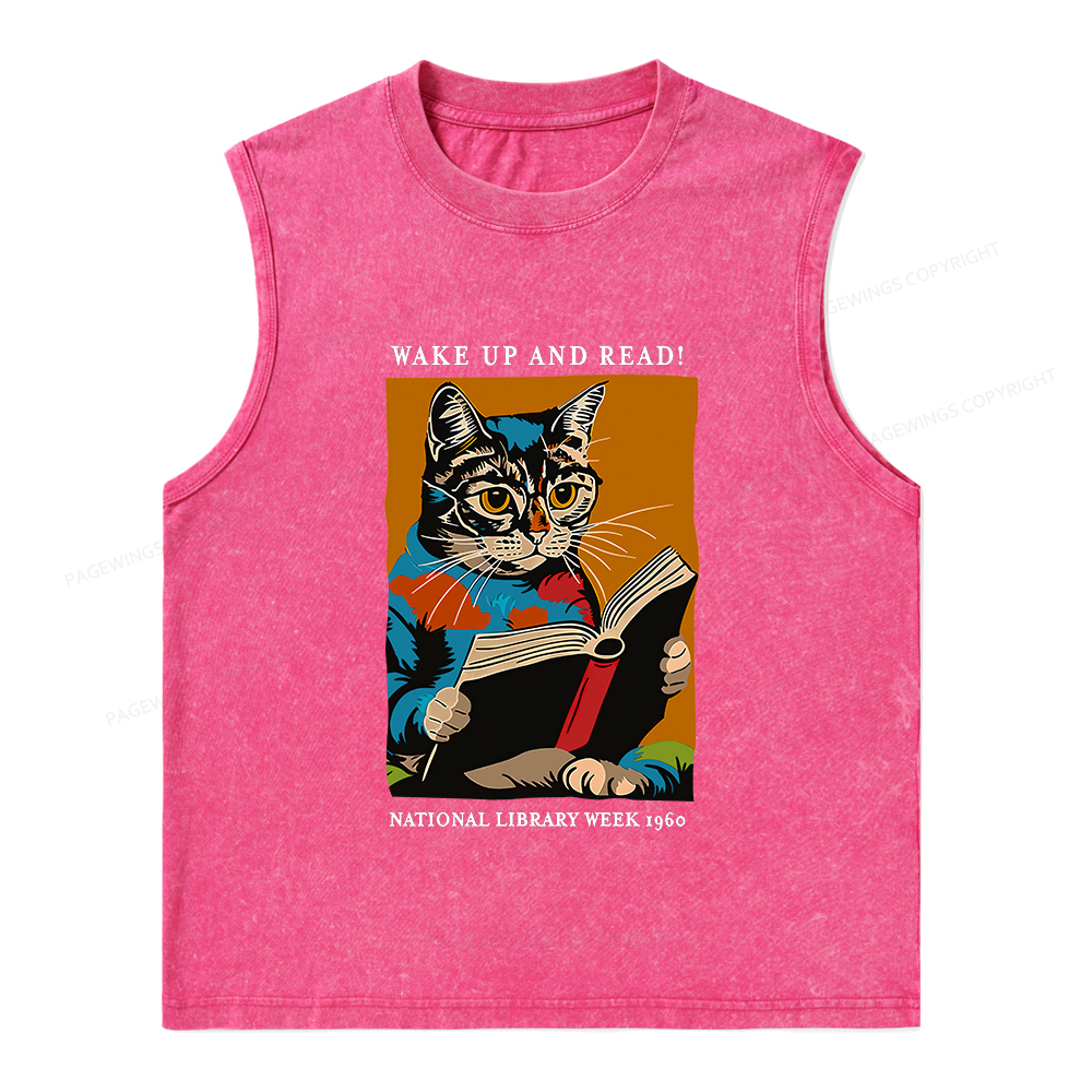 Pagewings Cat Reading Poster Unisex Washed Tank Top