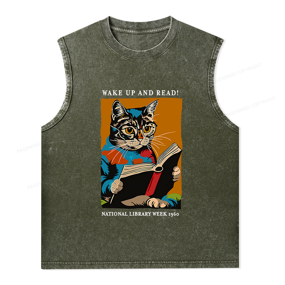 Pagewings Cat Reading Poster Unisex Washed Tank Top