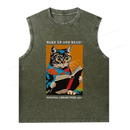 Pagewings Cat Reading Poster Unisex Washed Tank Top