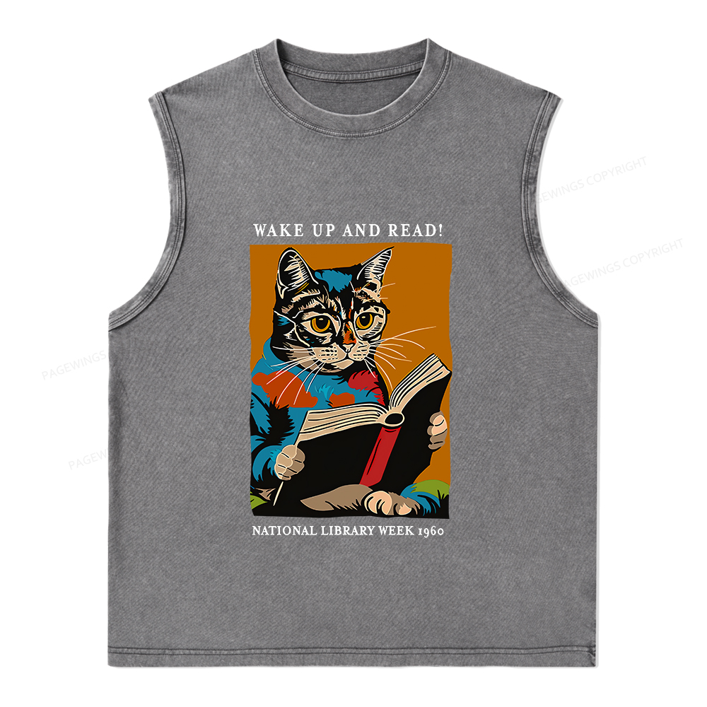 Pagewings Cat Reading Poster Unisex Washed Tank Top
