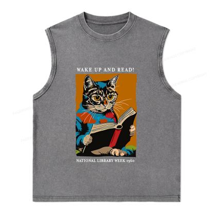 Pagewings Cat Reading Poster Unisex Washed Tank Top