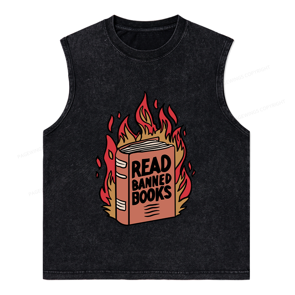 Pagewings Read Banned Books Shirt Unisex Washed Tank Top