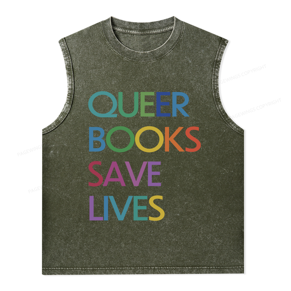 Pagewings  Queer Books Save Lives Unisex Washed Tank Top