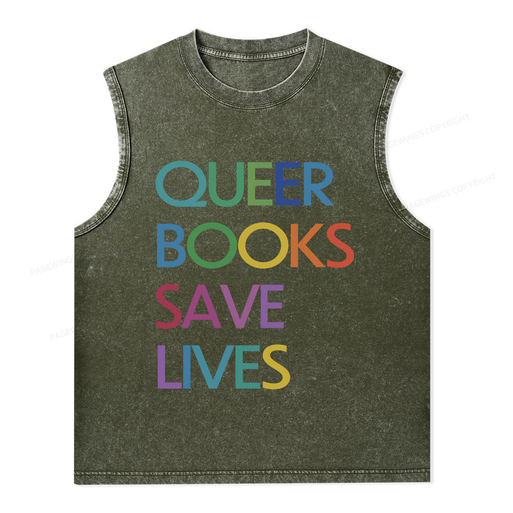 Pagewings  Queer Books Save Lives Unisex Washed Tank Top