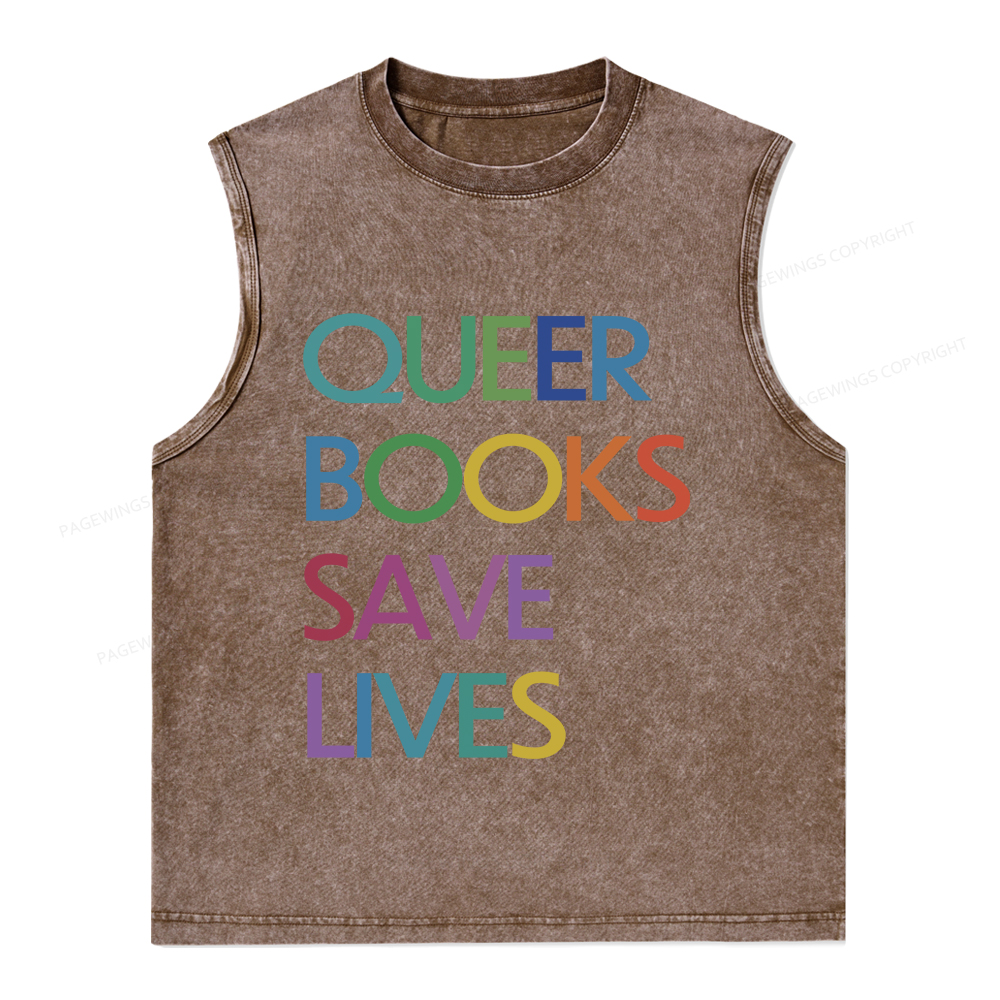 Pagewings  Queer Books Save Lives Unisex Washed Tank Top