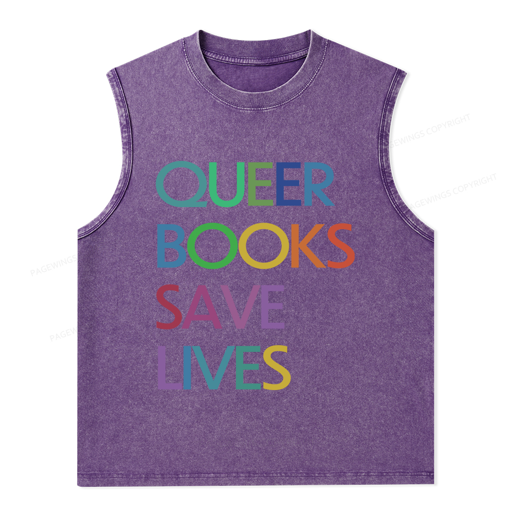 Pagewings  Queer Books Save Lives Unisex Washed Tank Top