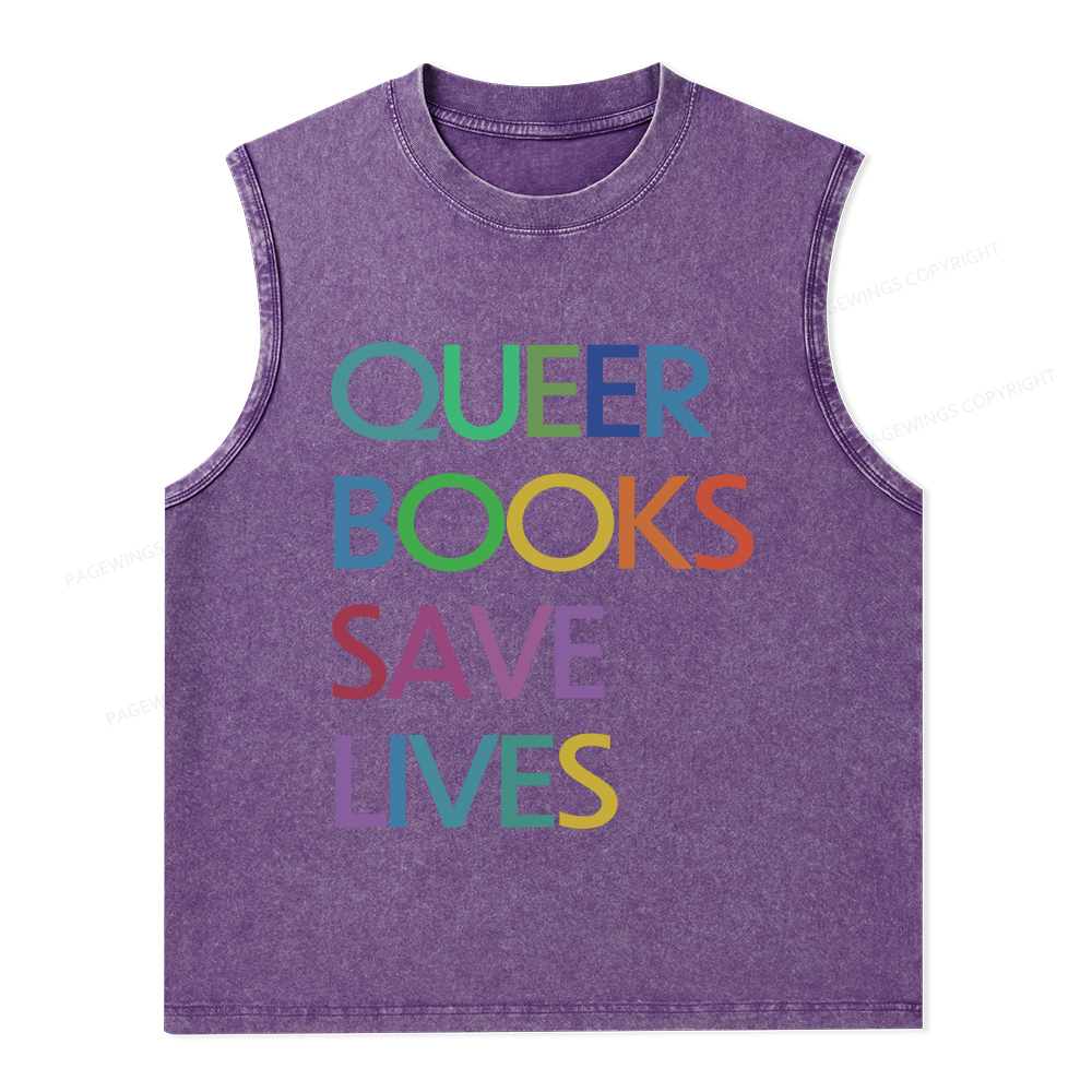 Pagewings  Queer Books Save Lives Unisex Washed Tank Top
