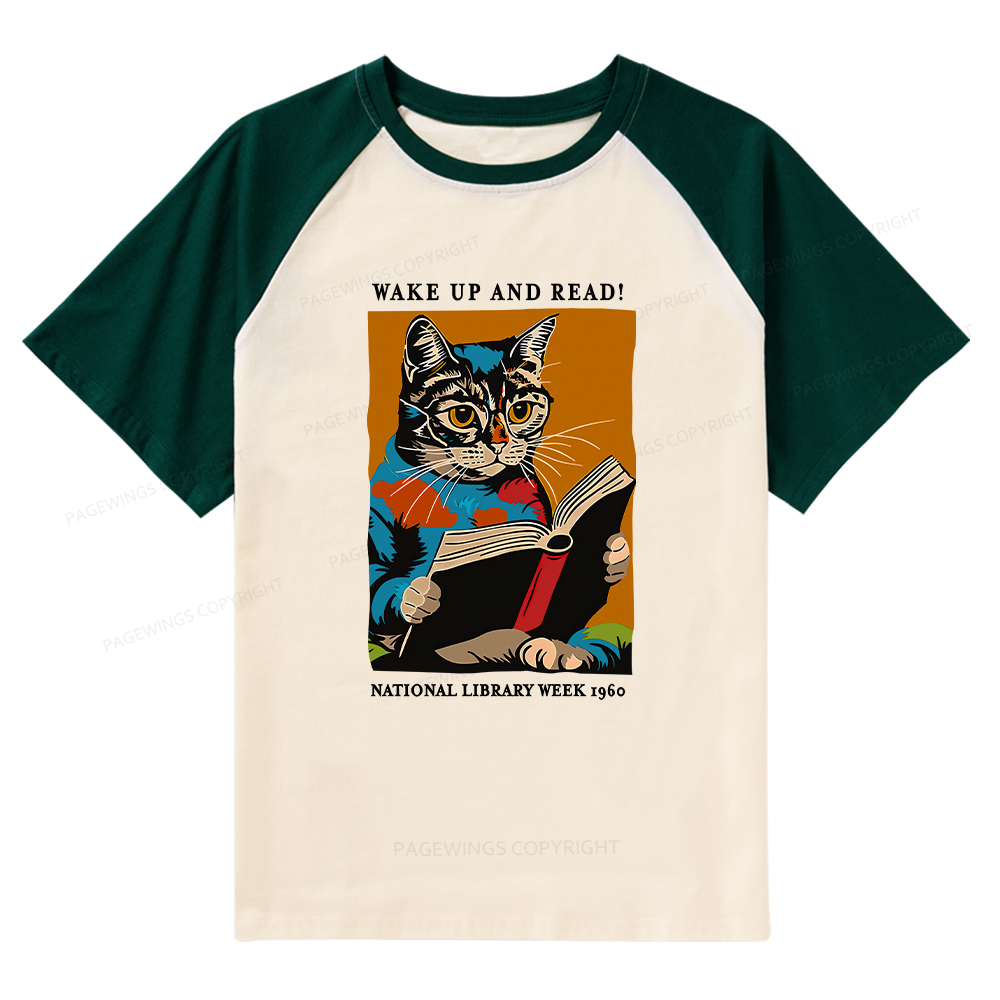 Pagewings Cat Reading Poster Raglan T-shirt
