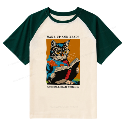 Pagewings Cat Reading Poster Raglan T-shirt