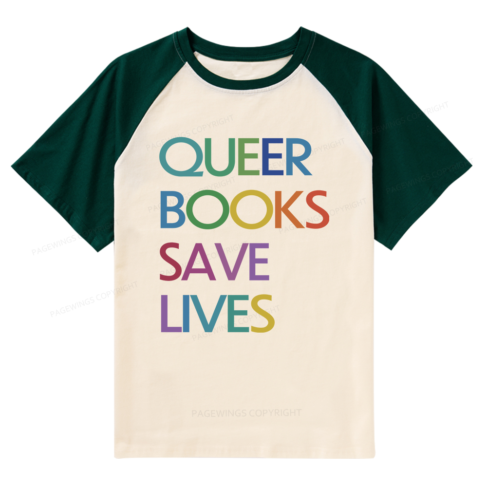 Pagewings Queer Books Save Lives Raglan T-shirt