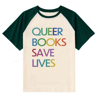 Pagewings Queer Books Save Lives Raglan T-shirt