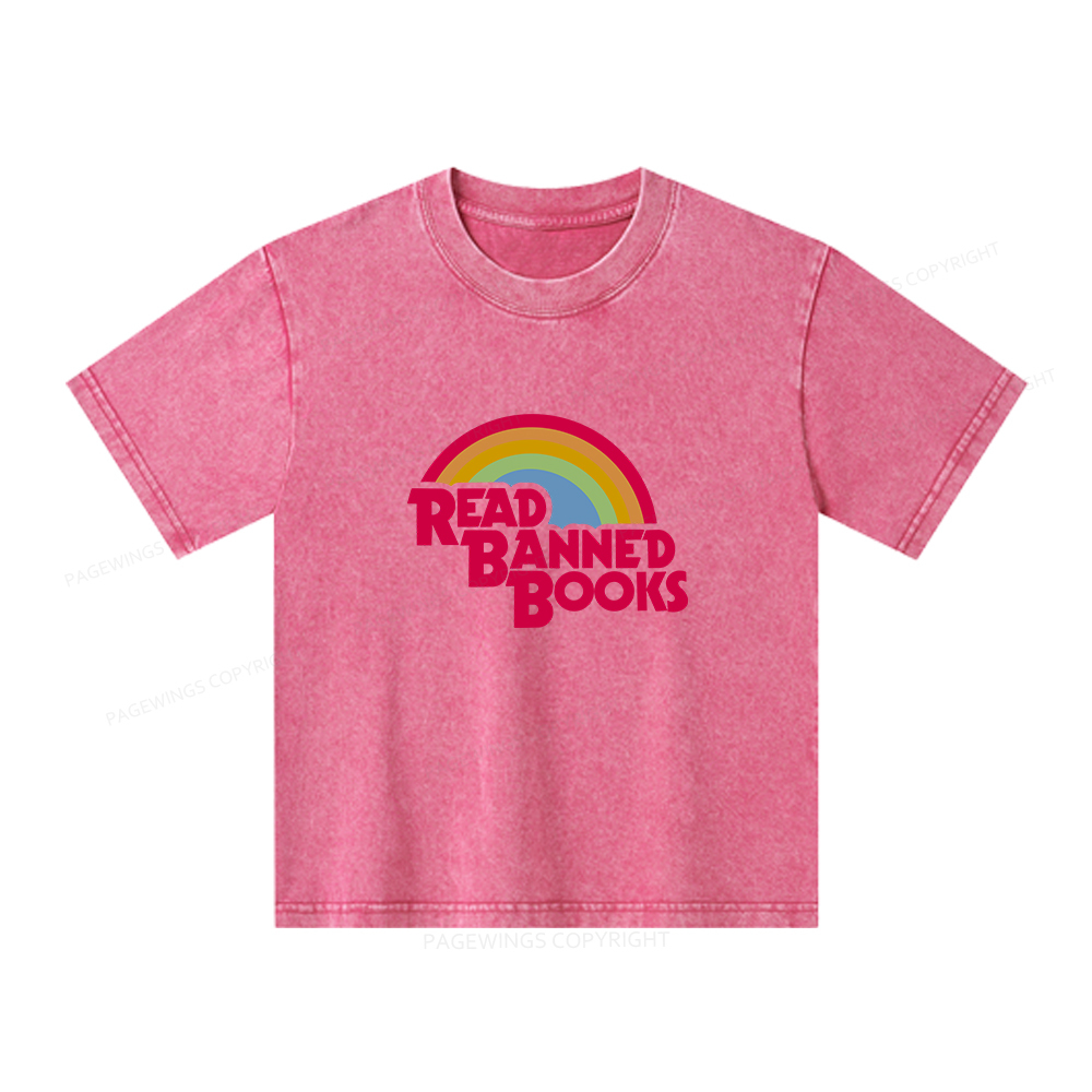 Pagewings Read Banned Books Unisex Kids Washed T-shirt