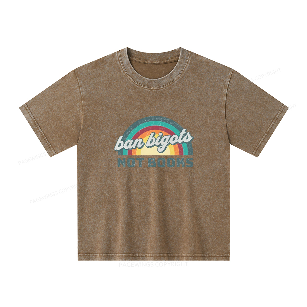 Pagewings Ban Bigots Not Books Unisex Kids Washed T-shirt