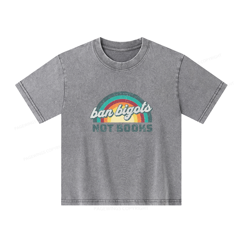 Pagewings Ban Bigots Not Books Unisex Kids Washed T-shirt