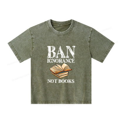 Pagewings Ban Ignorance Not Books Unisex Kids Washed T-shirt