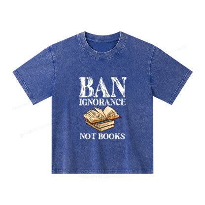 Pagewings Ban Ignorance Not Books Unisex Kids Washed T-shirt