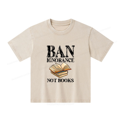 Pagewings Ban Ignorance Not Books Unisex Kids Washed T-shirt