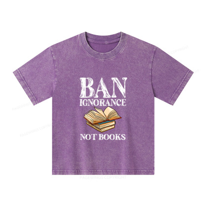 Pagewings Ban Ignorance Not Books Unisex Kids Washed T-shirt