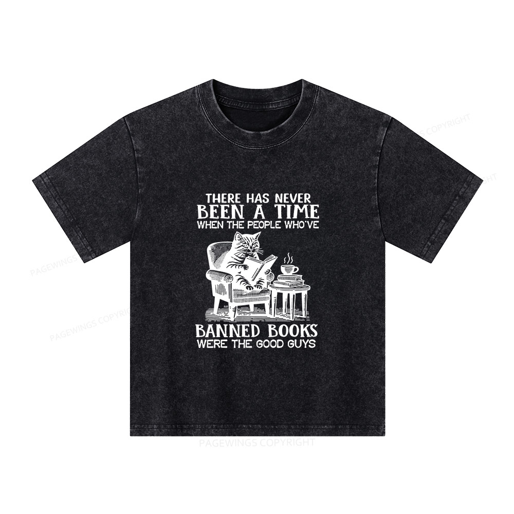 Pagewings Cats Reading Books Are Prohibited From Having Books Unisex Kids Washed T-shirt