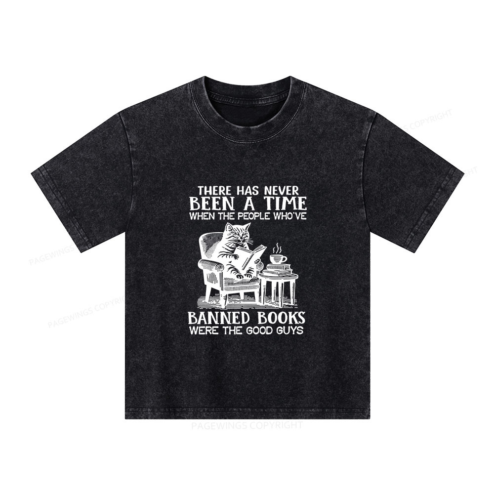 Pagewings Cats Reading Books Are Prohibited From Having Books Unisex Kids Washed T-shirt