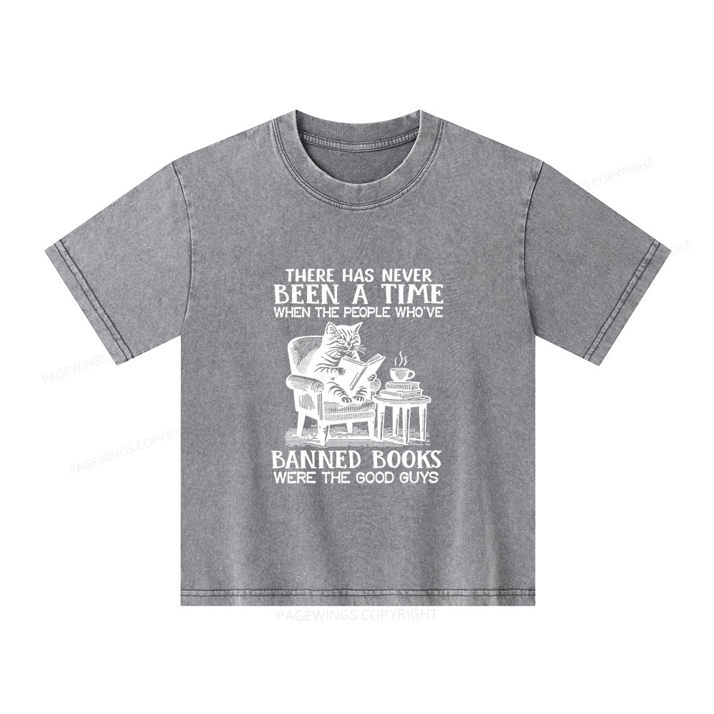 Pagewings Cats Reading Books Are Prohibited From Having Books Unisex Kids Washed T-shirt