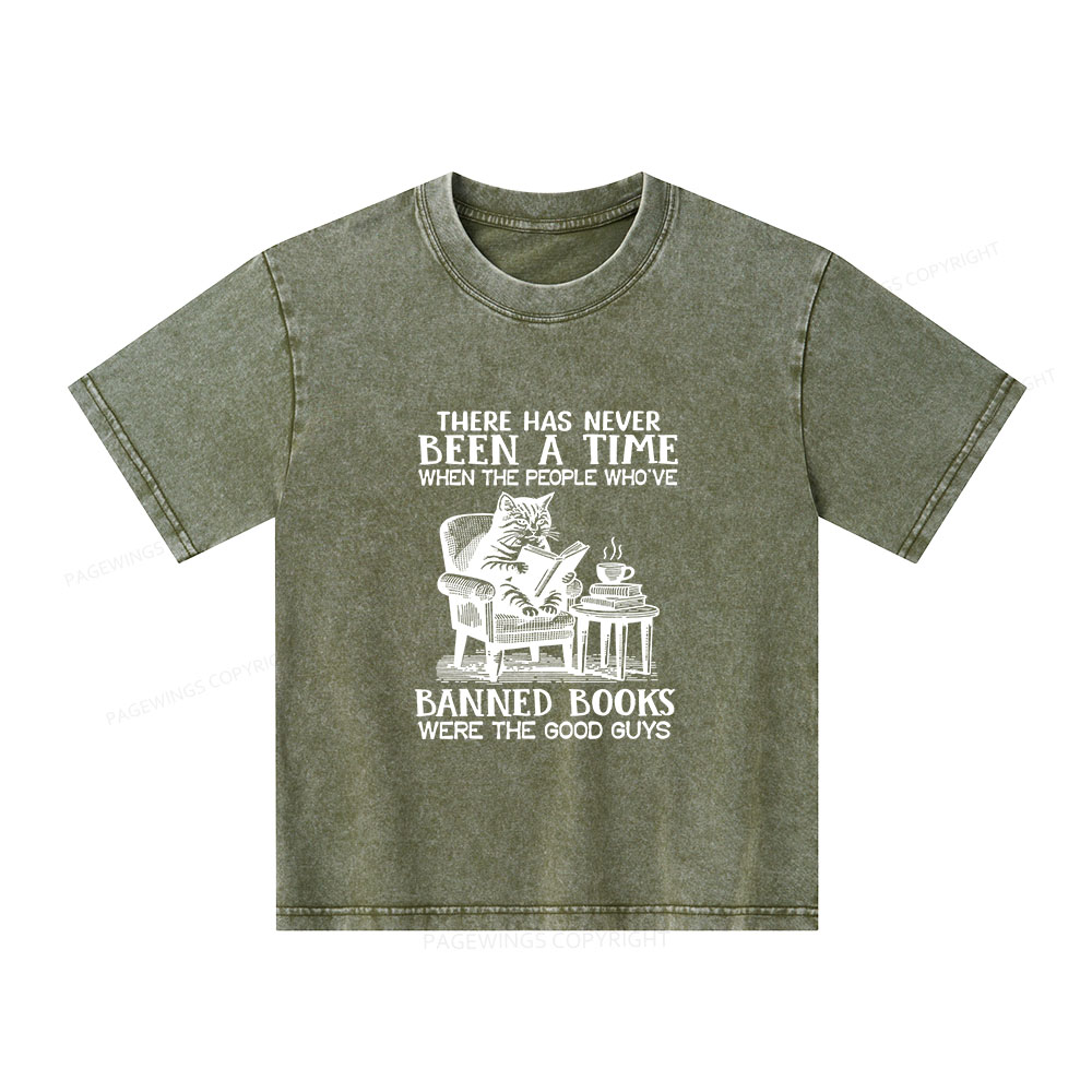 Pagewings Cats Reading Books Are Prohibited From Having Books Unisex Kids Washed T-shirt