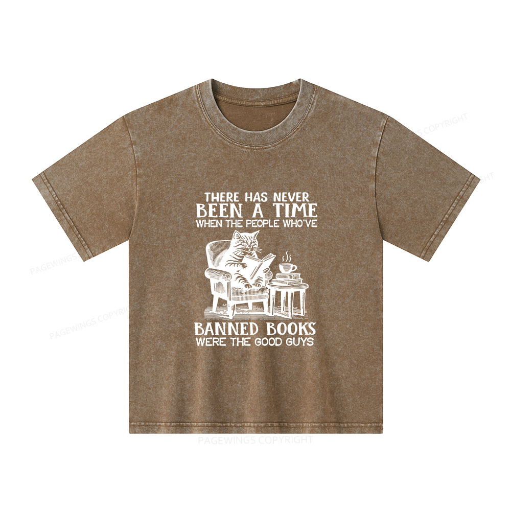 Pagewings Cats Reading Books Are Prohibited From Having Books Unisex Kids Washed T-shirt