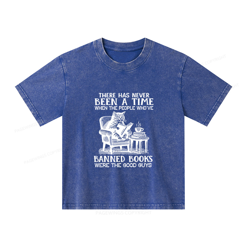 Pagewings Cats Reading Books Are Prohibited From Having Books Unisex Kids Washed T-shirt