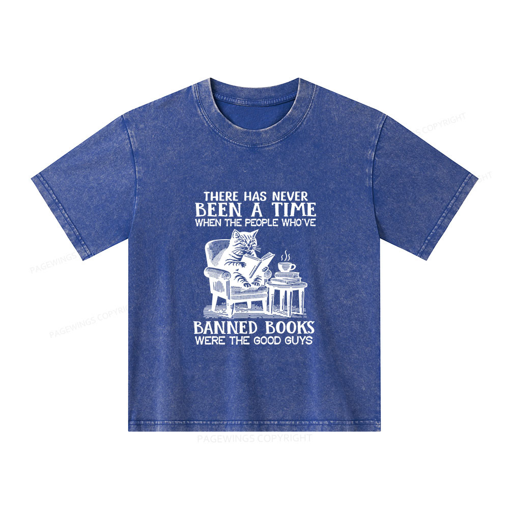 Pagewings Cats Reading Books Are Prohibited From Having Books Unisex Kids Washed T-shirt