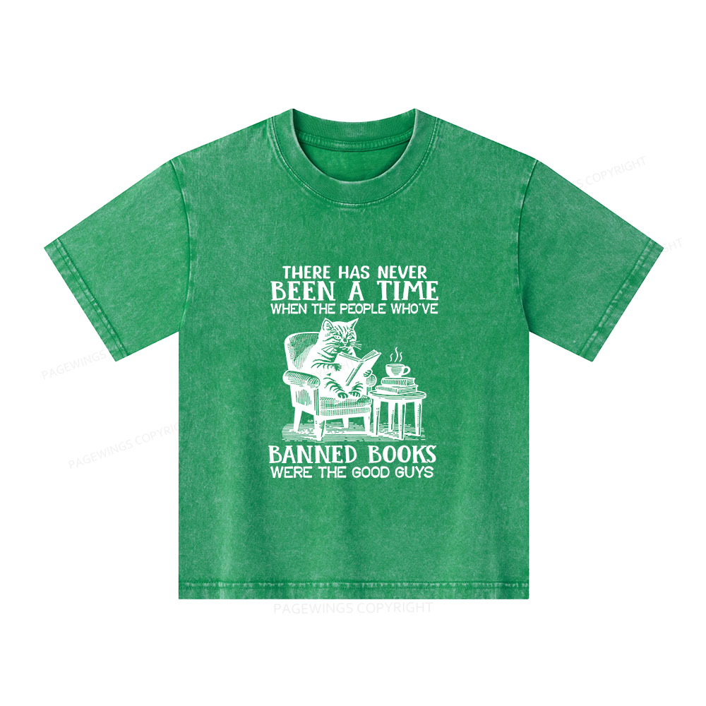 Pagewings Cats Reading Books Are Prohibited From Having Books Unisex Kids Washed T-shirt