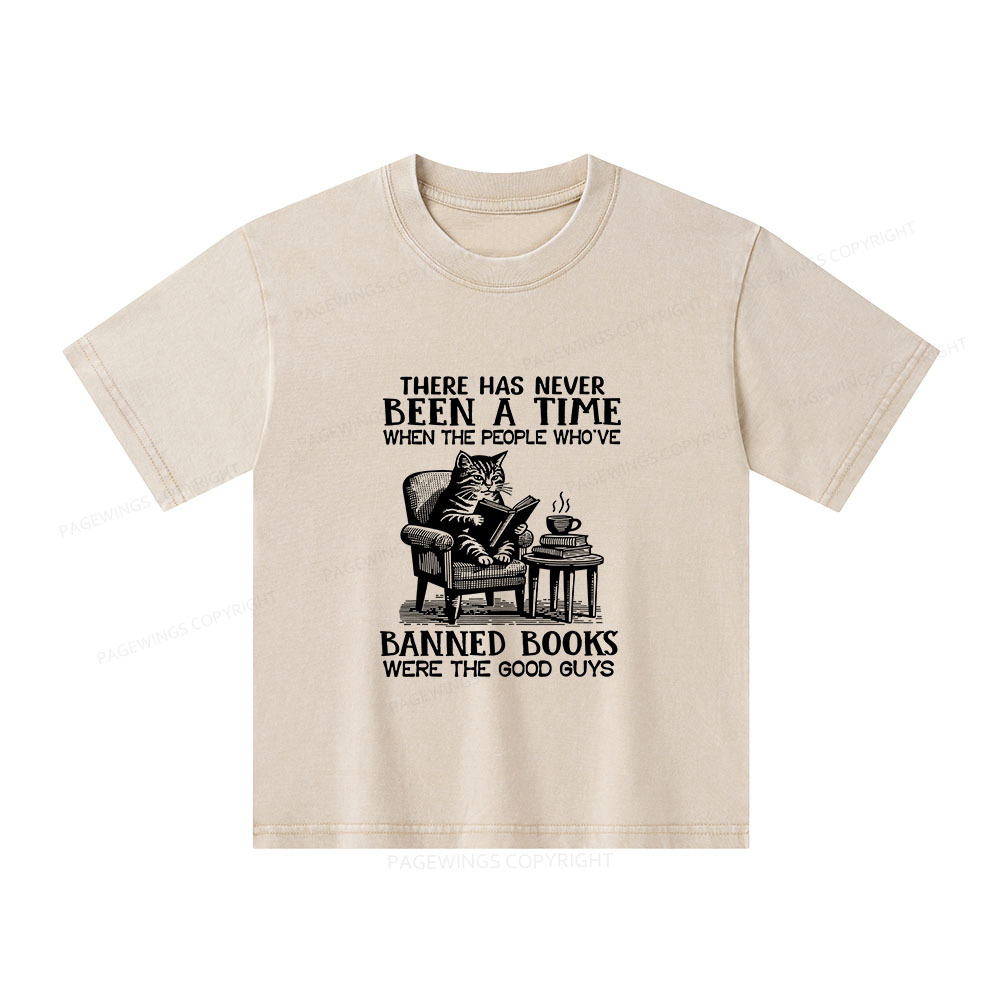 Pagewings Cats Reading Books Are Prohibited From Having Books Unisex Kids Washed T-shirt