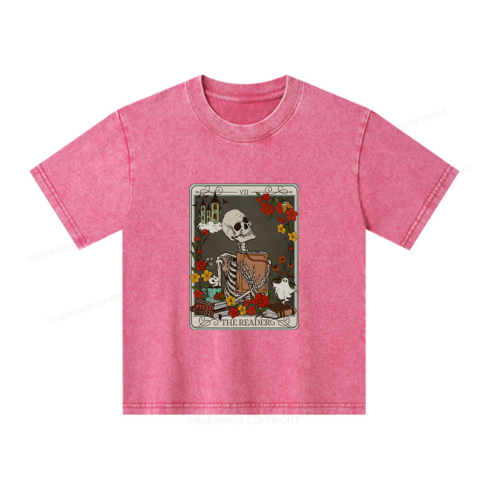 Pagewings The Reader Tarot Card Bookish Unisex Kids Washed T-shirt