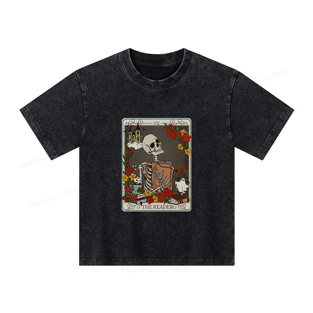 Pagewings The Reader Tarot Card Bookish Unisex Kids Washed T-shirt