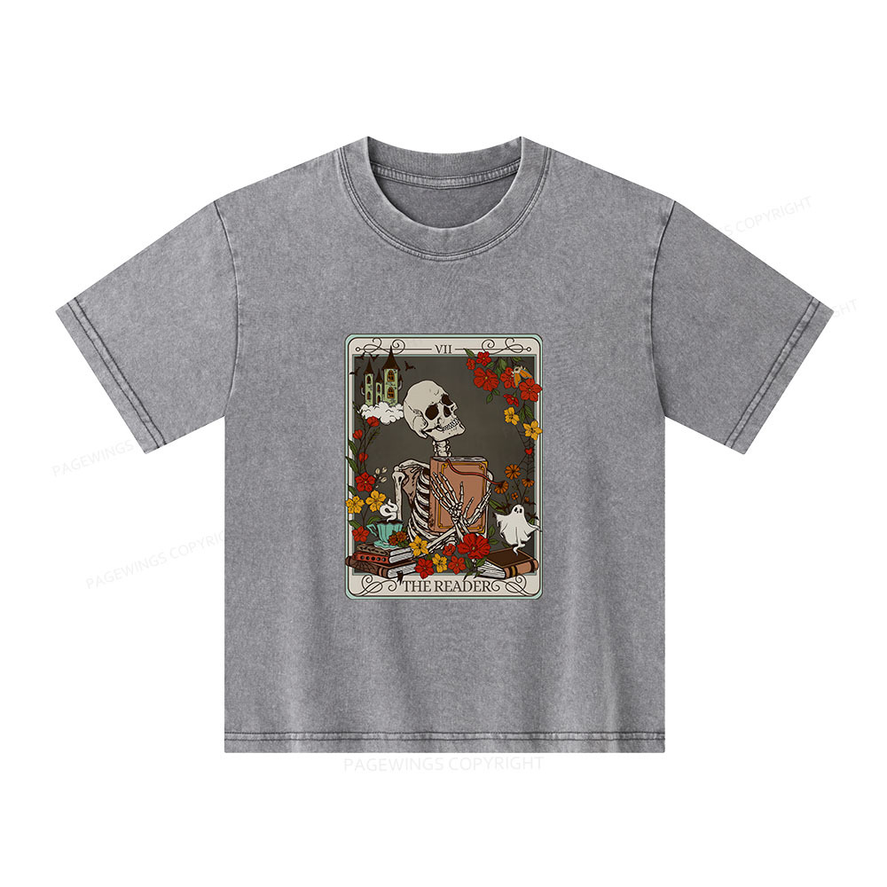 Pagewings The Reader Tarot Card Bookish Unisex Kids Washed T-shirt