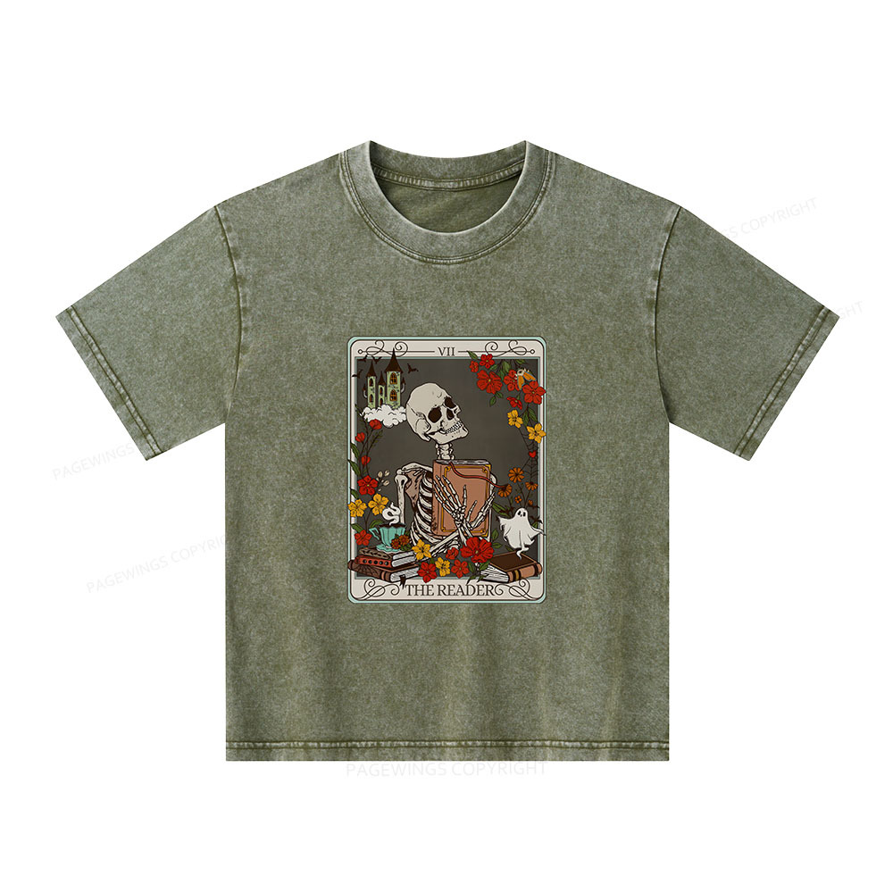 Pagewings The Reader Tarot Card Bookish Unisex Kids Washed T-shirt
