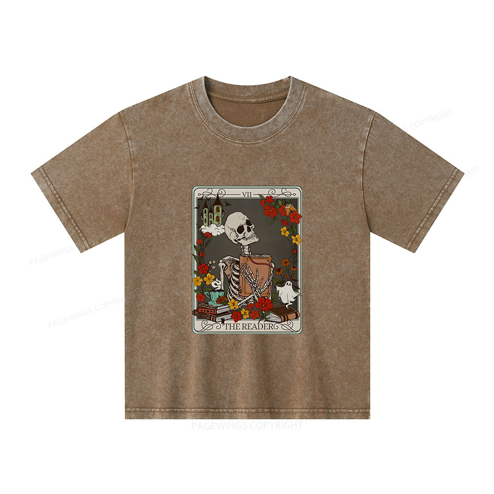 Pagewings The Reader Tarot Card Bookish Unisex Kids Washed T-shirt