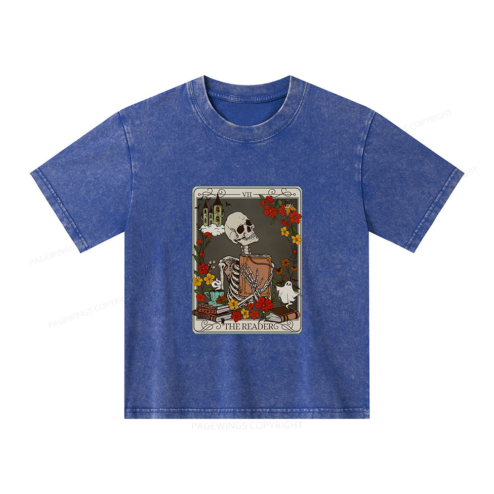 Pagewings The Reader Tarot Card Bookish Unisex Kids Washed T-shirt