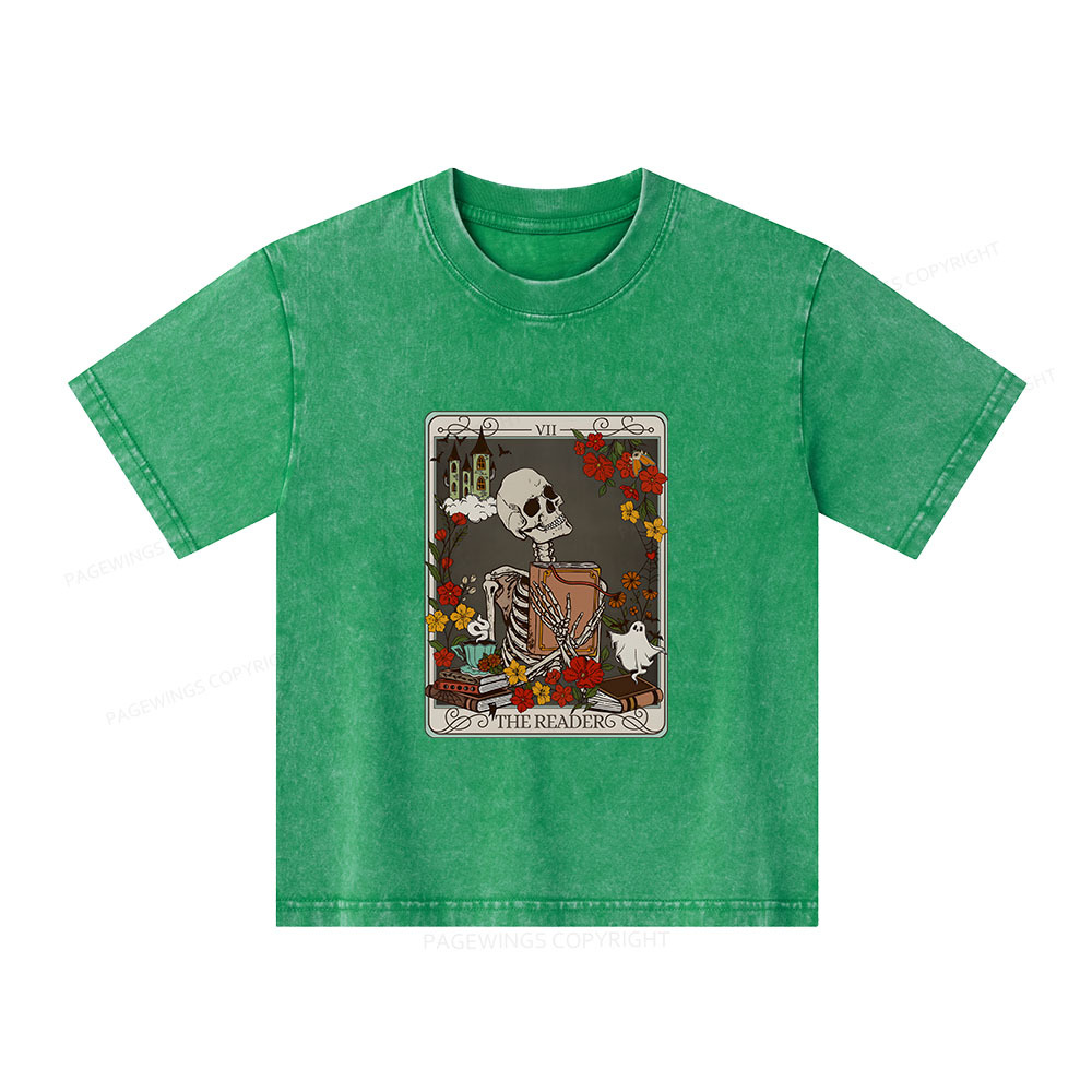 Pagewings The Reader Tarot Card Bookish Unisex Kids Washed T-shirt
