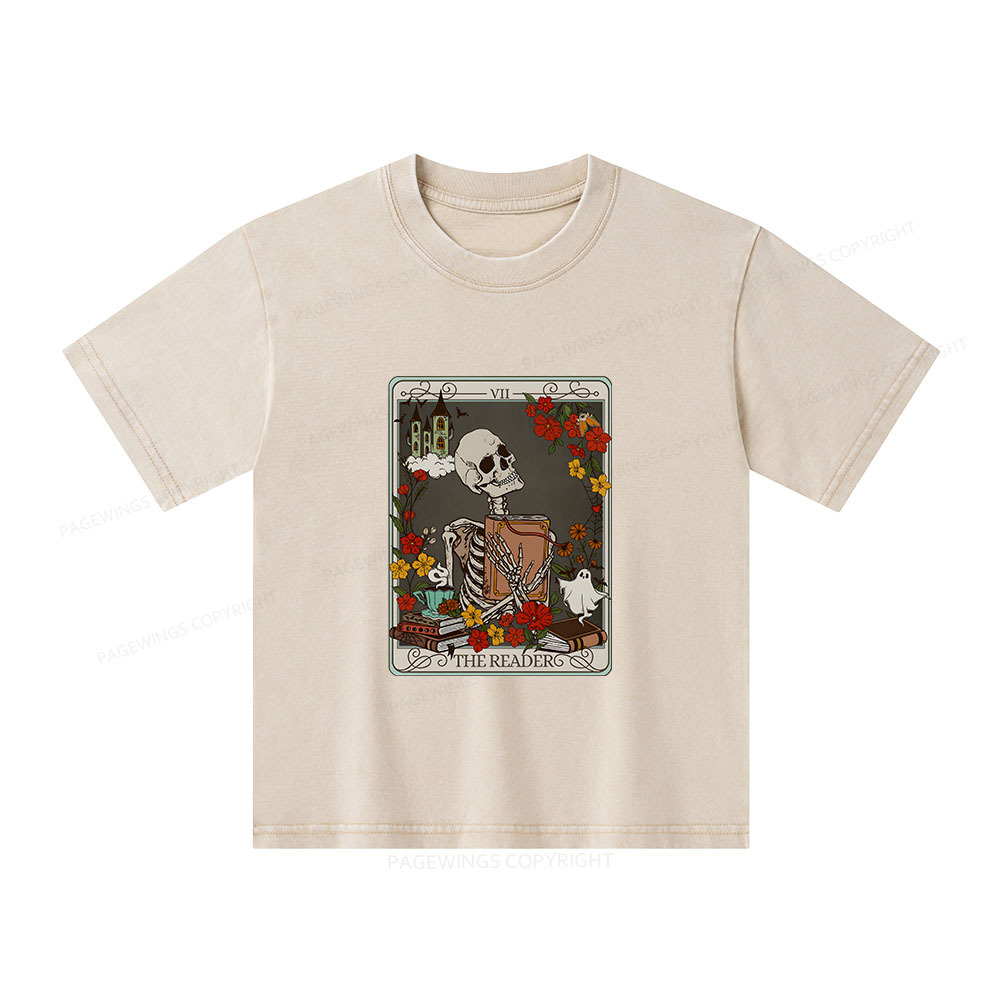 Pagewings The Reader Tarot Card Bookish Unisex Kids Washed T-shirt