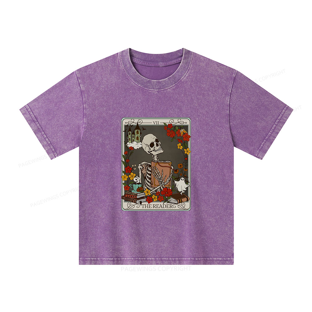 Pagewings The Reader Tarot Card  Bookish Unisex Kids Washed T-shirt