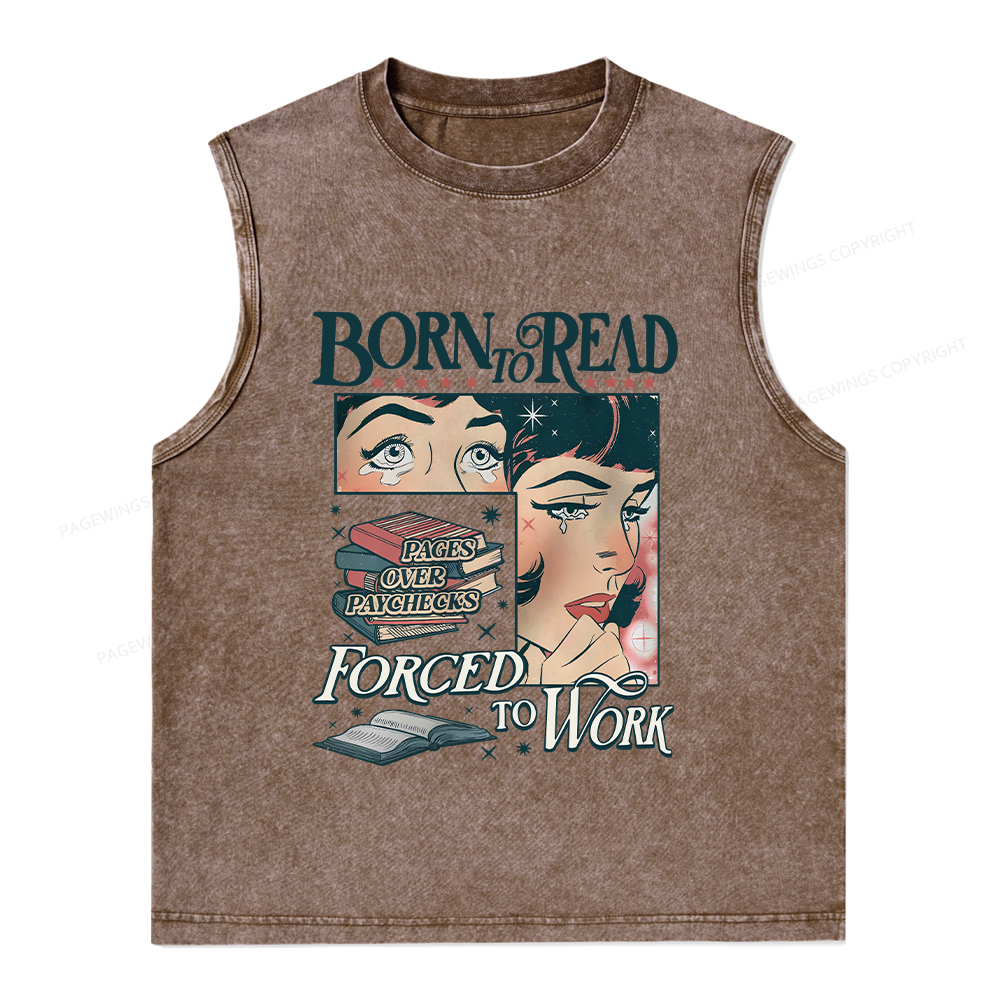 Pagewings Born To Read Bookish Comfor Unisex Washed Tank Top